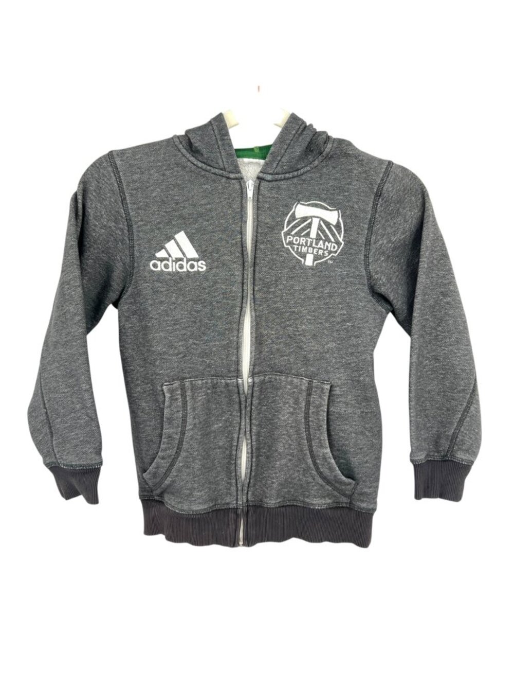 Adidas Portland Timbers Kids Gray Full-Zip Hoodie With Logo Size 9-10